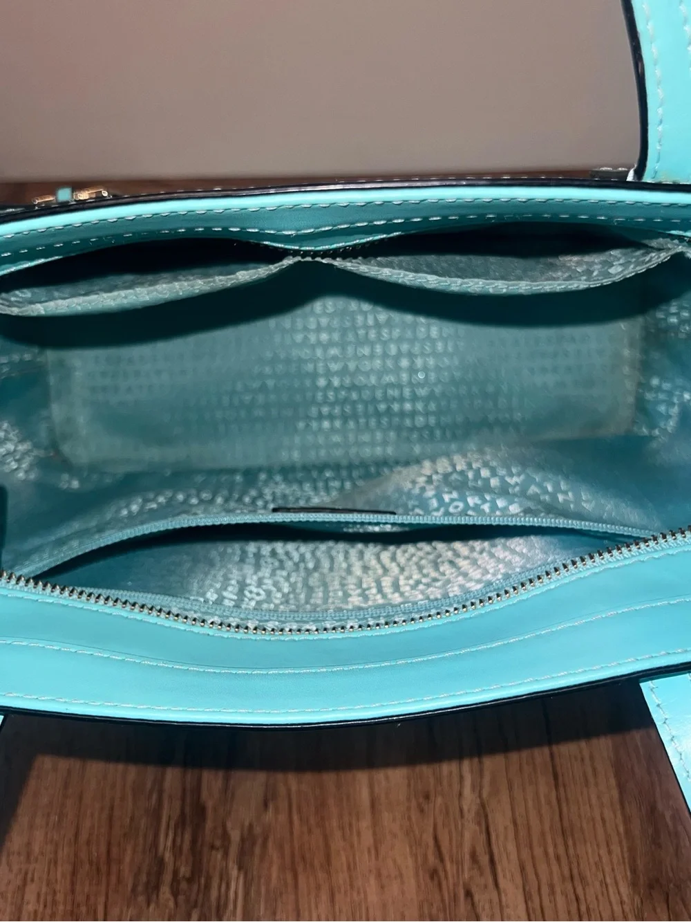 kate spade Turquoise Leather Tote with Logo Charm